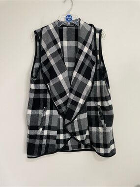 Yacun Plaid  Sleeveless Cardigan Vest - Black, White& Gray vest Sz XL Business